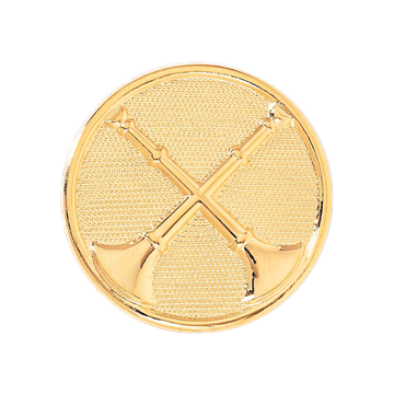 Blackinton A2859 Captain Hat Badge w/ Two Crossed Horns on Textured Disc. (1-11/16")