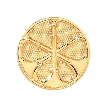 Blackinton A2864 Three Crossed Horns on a Pebbled Disc. (1-1/4")