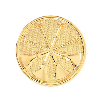 Blackinton A7291 Four Crossed Horns on Pebbled Background Disc. (1-5/8")