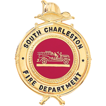 Blackinton B586 Round Fire Badge with a Helmet at the Top (2" x 1-1/2")