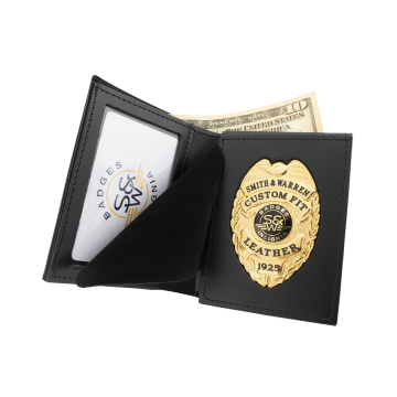 Smith & Warren BC126 Dress Leather Single ID Bi-Fold Wallet w/ CC Slots & Flip-Out Badge Section