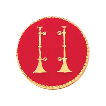 Blackinton J192 Two Vertical Bugles w/ Red Background - GOLD (Pair)