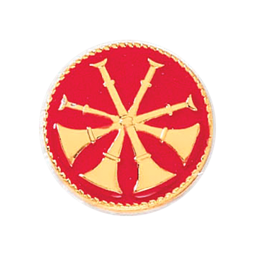 Blackinton J197 Four Crossed Bugles on Red Background - GOLD (Pair)