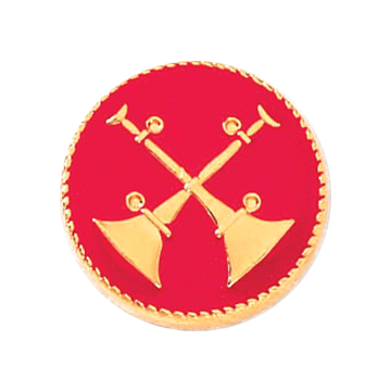 Blackinton J198 Two Crossed Bugles on Red Background - GOLD (Pair)