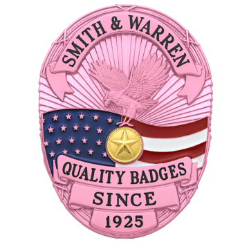 Smith & Warren S642 Pink Breast Cancer Awareness Oval Badge w/ United States Flag (3-3/8" x 2-1/2")